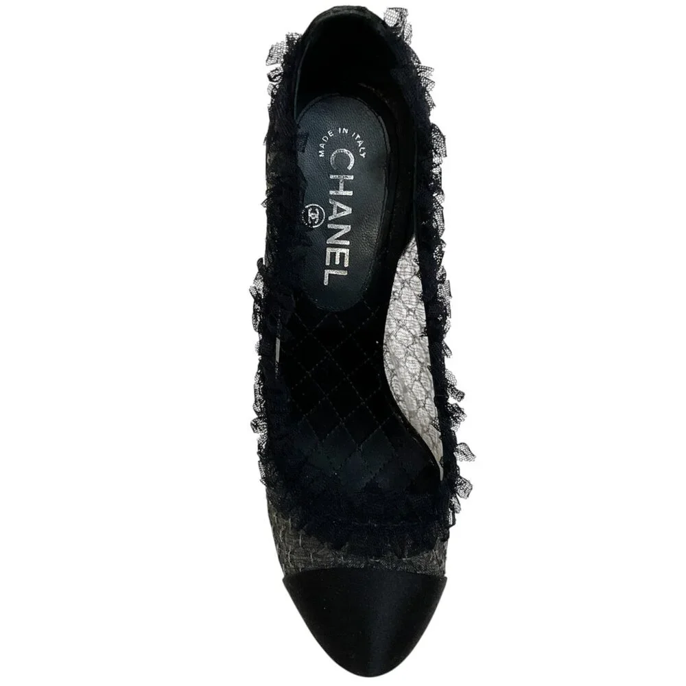 Chanel Black Lace Ruffle Pumps